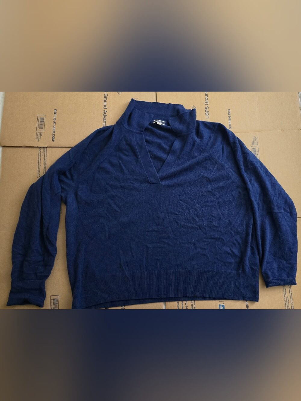 J. Crew Cashmere collared V-neck sweater, Blue, Size XL